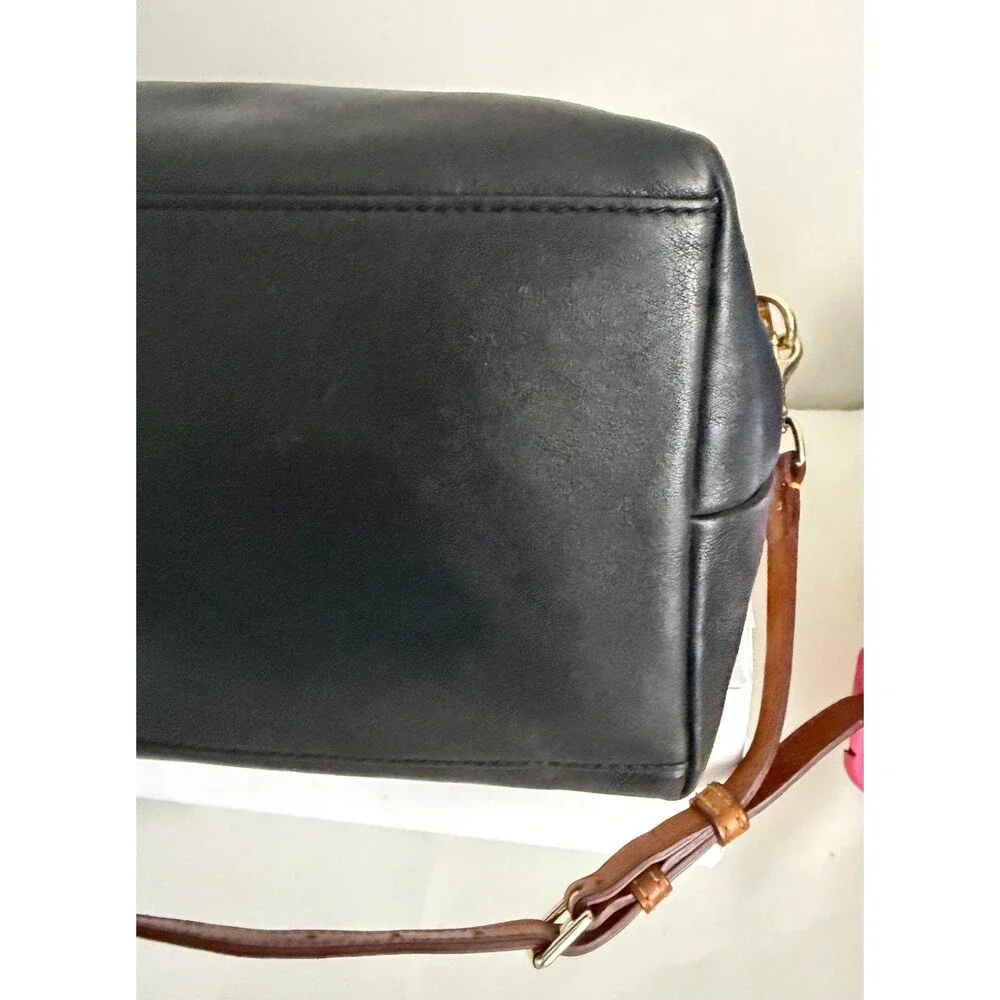 Dooney & Bourke Florentine Black/Brown Satchel Top Handle Zip Detachable Strap
